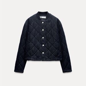 Zara Diamond Quilted Dark Blue Denim Jacket